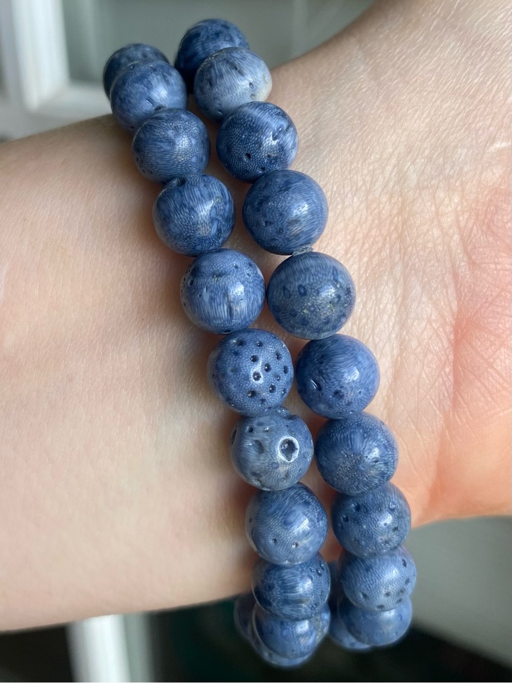 Blue Coral Stone Bead Stretch Bracelet - Unbranded